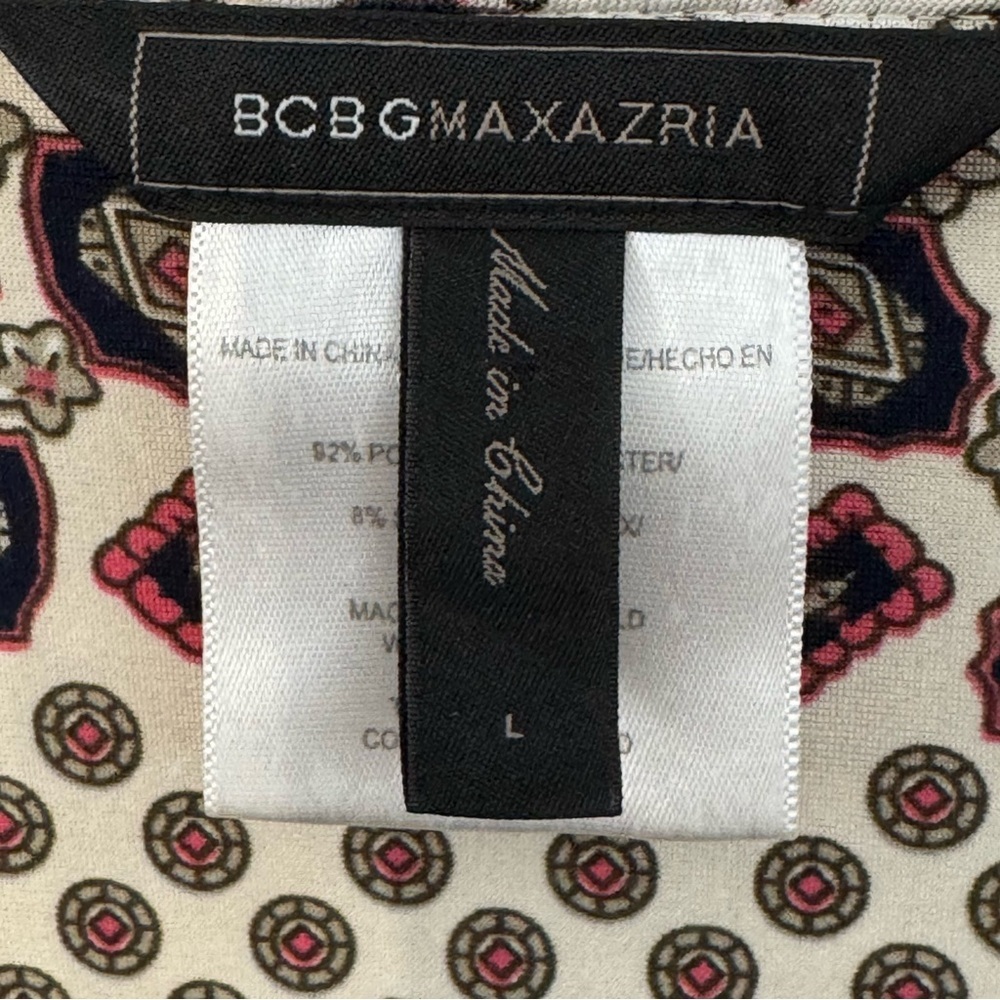 Excellent! BCBGMAXAZRIA Women Cream Navy Print Tunic Long Sleeve - Picture 8 of 11
